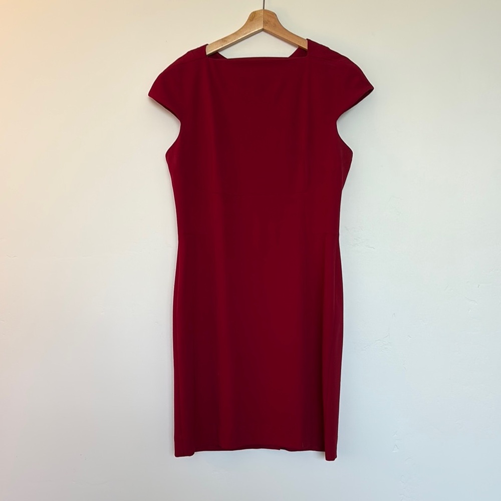 MM Lafleur Red Sheath Dress with Flutter Cap Sleeves